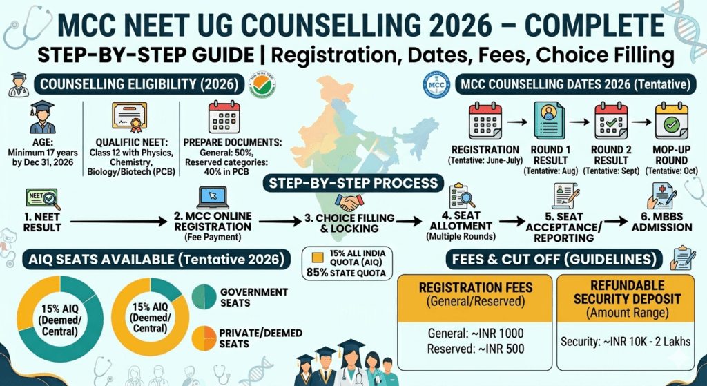 MCC NEET UG Counselling 2026 – Complete Step-by-Step Guide | Registration, Dates, Fees, Choice Filling